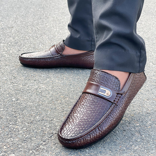 LE Pure Leather Woven Brown Loafer WL 630