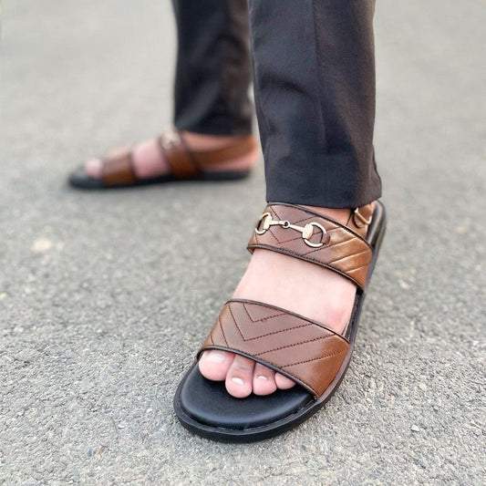 LE Pure Leather Handmade Stitched Brown Sandal - 1532