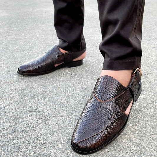 LE Pure Leather Handmade Pufferry Peshawari Chappal - 341