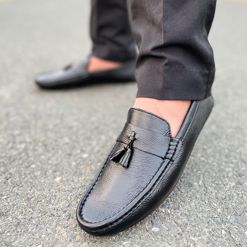 LE Pure Leather Handmade Mild Grain Black Loafer - 621