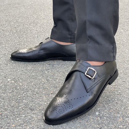 LE Premium Leather Buckle Black Formal Shoe - 808