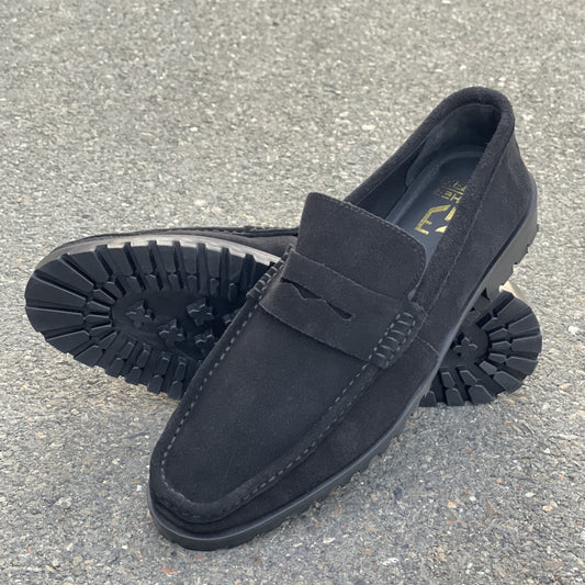 LE Premium Suede Leather Black Chunky Loafer Shoe 260