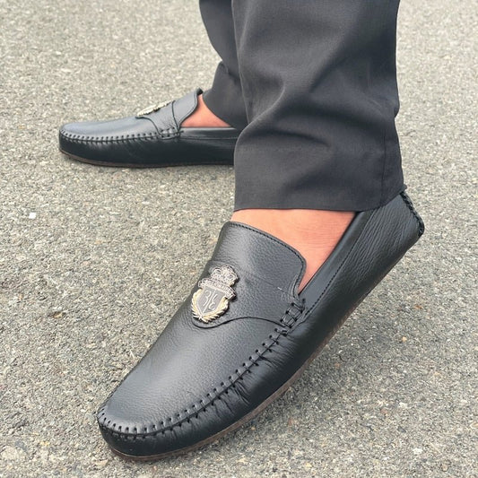 LE Pure Leather Handmade Cornor Black Loafer 622