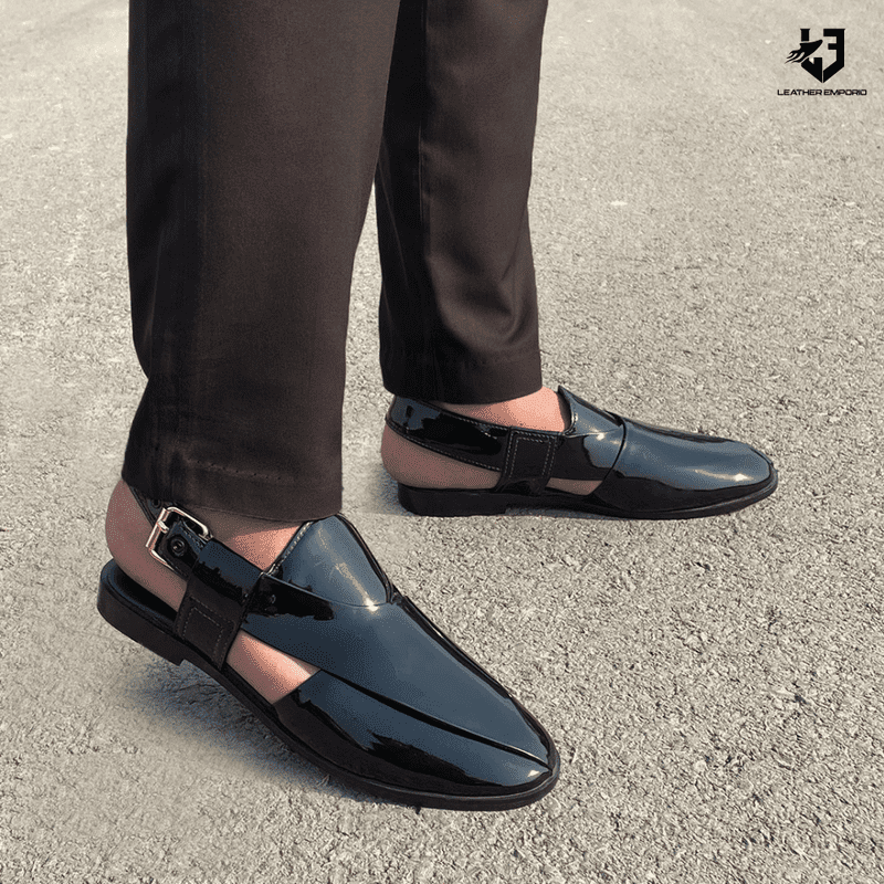 Hedgez Premium Leather Patent Peshawari Sandal-7701 Sandal peshawari