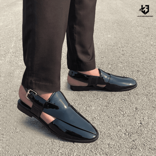 Hedgez Premium Leather Patent Peshawari Sandal-7701 Sandal peshawari