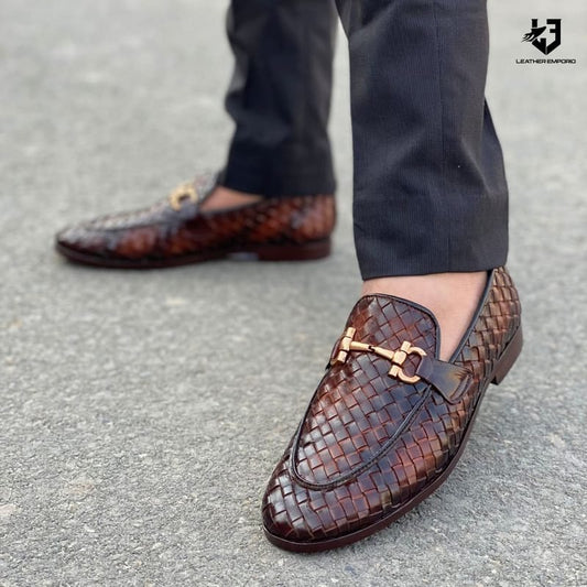 LE Premium Leather Woven Bees Formel Shoe-168 Formal shoes