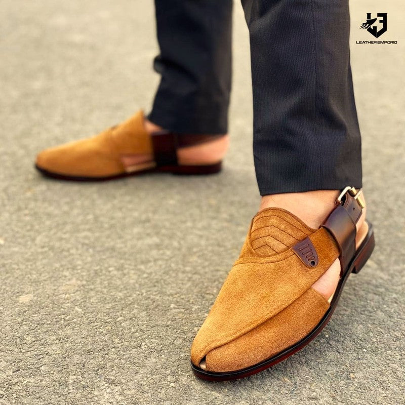 LE Pure Leather Handmade Atria Brown Peshawari Chappal -327