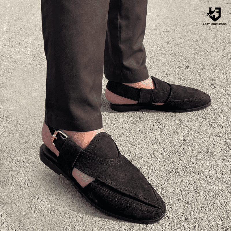 LE Pure Leather Handmade Black Peshawari-335 Sandal peshawari