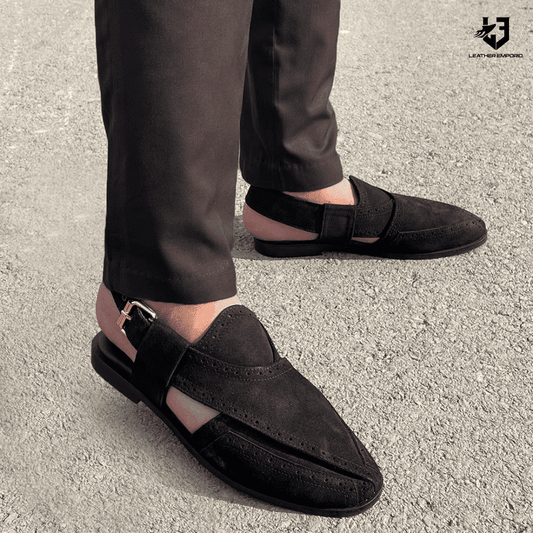 LE Pure Leather Handmade Black Peshawari-335 Sandal peshawari