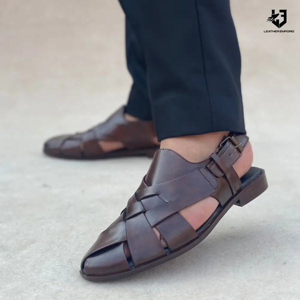 Le Pure Leather Handmade Cross Strap-305 Sandal Peshawari
