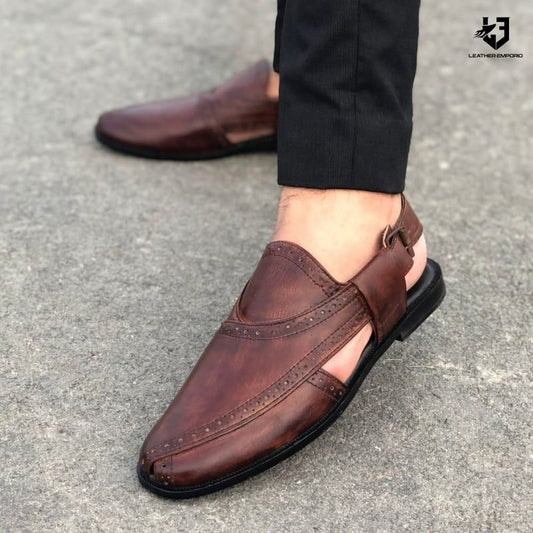 Le Pure Leather Handmade Peshawari Brown-308 Sandal Peshawari