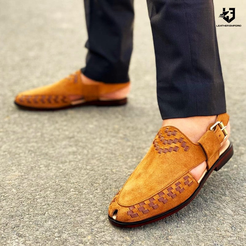 LE Pure Leather Handmade Prime Tan Peshawari Chappal -328