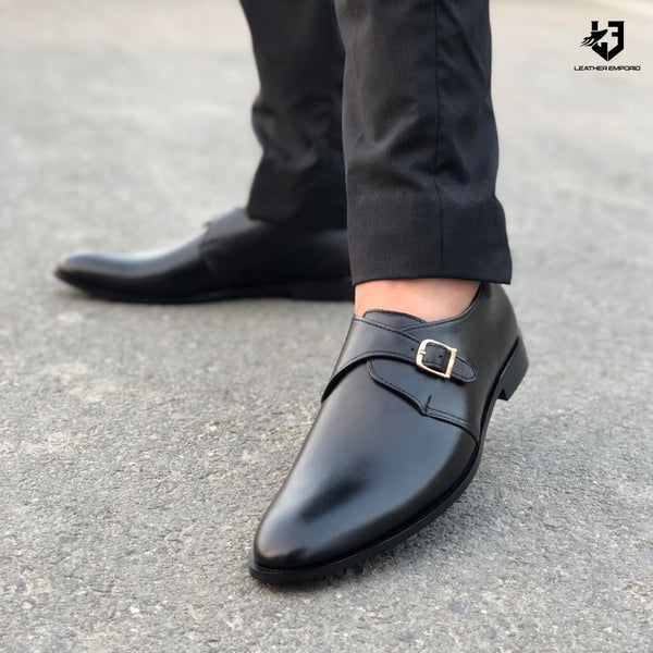 Le Pure Leather Handmade Single Monk Black-135 Formal Shoes