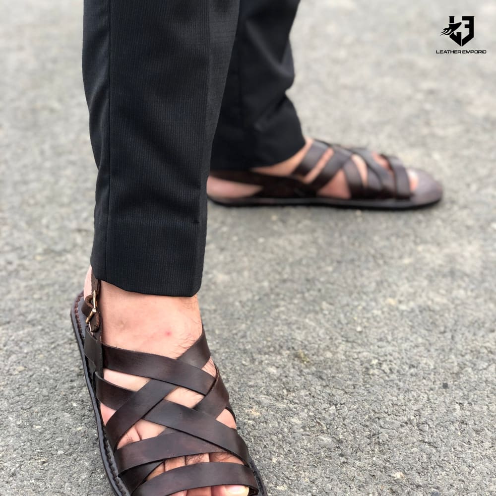 Le Pure Leather Handmade Strips Brown-304 Sandal