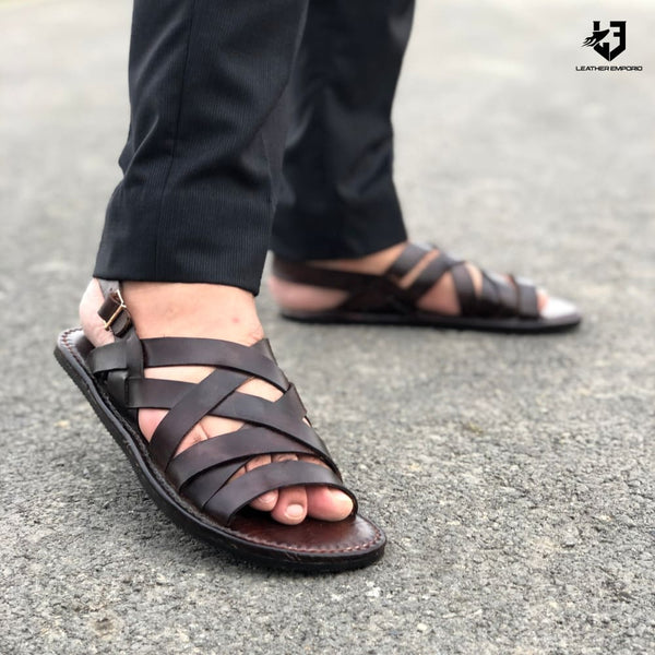 Le Pure Leather Handmade Strips Brown-304 Sandal