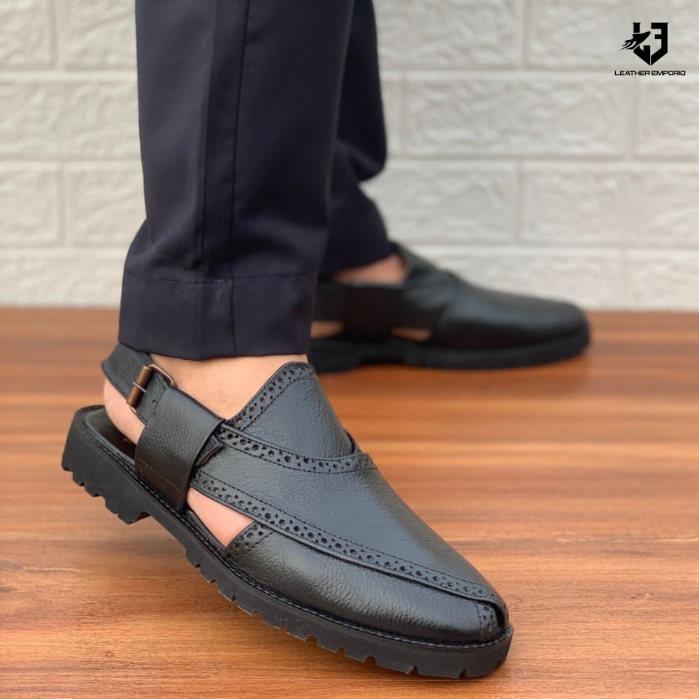 Le Pure Leather Handmade Traditional Narozi Black-317 Sandal