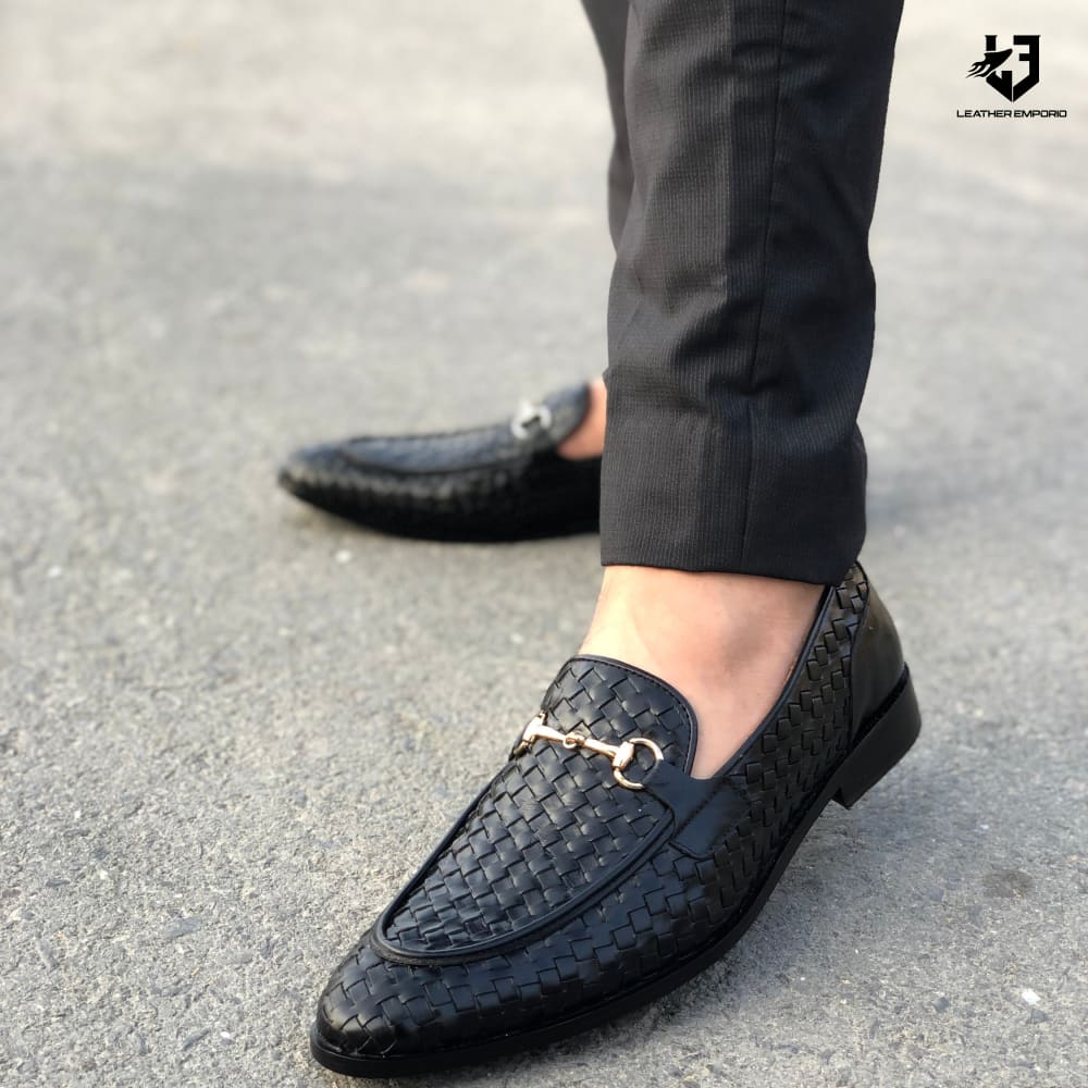 Le Pure Leather Handmade Woven Black-129 Formal Shoes