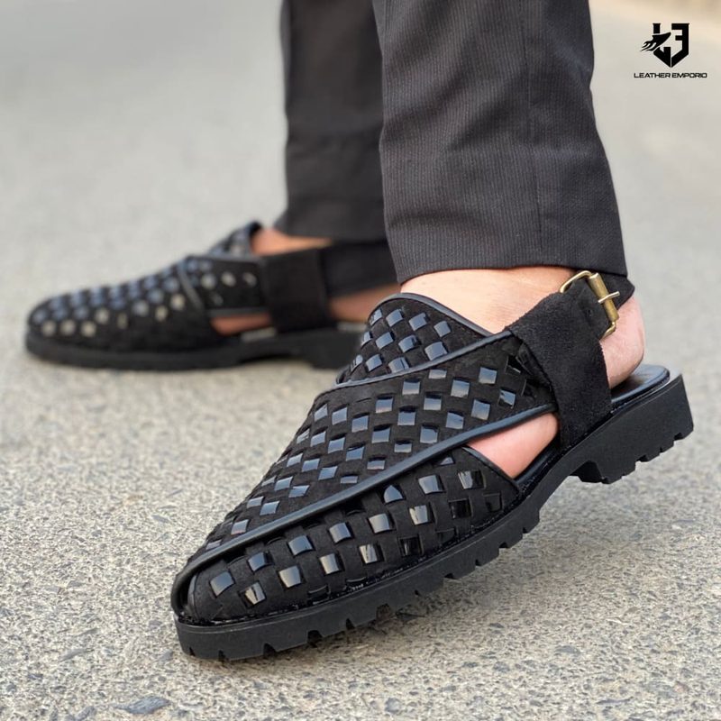 Le Pure Leather Handmade Woven Black-326 Sandal
