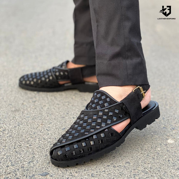 Le Pure Leather Handmade Woven Black-326 Sandal