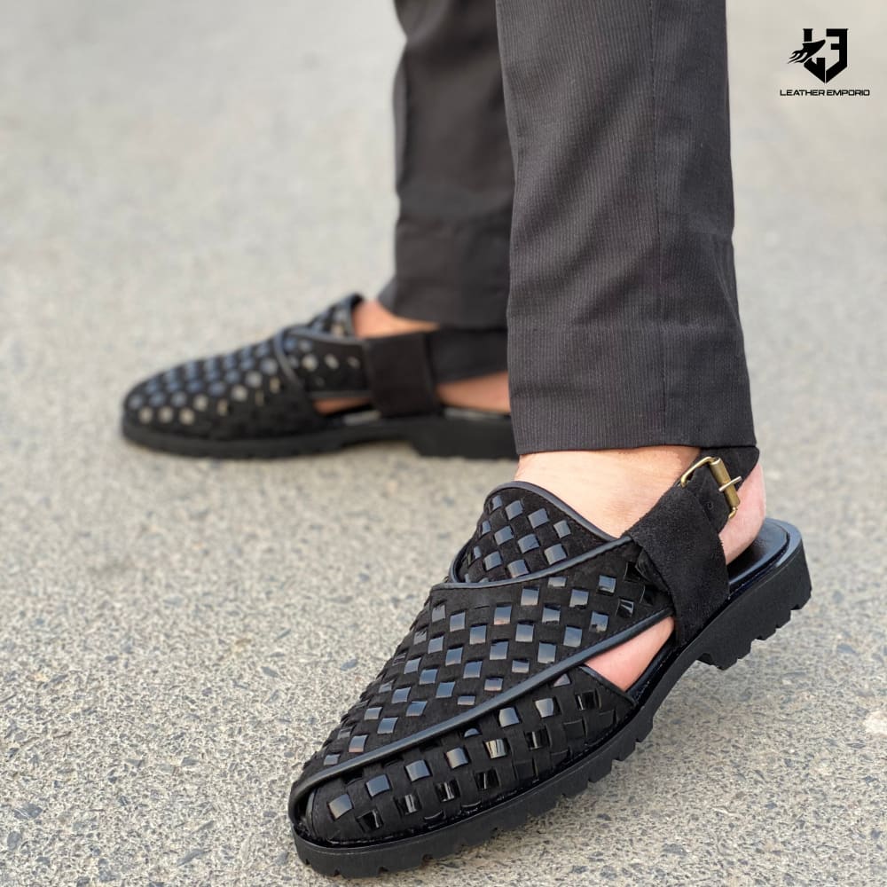 Le Pure Leather Handmade Woven Black-326 Sandal