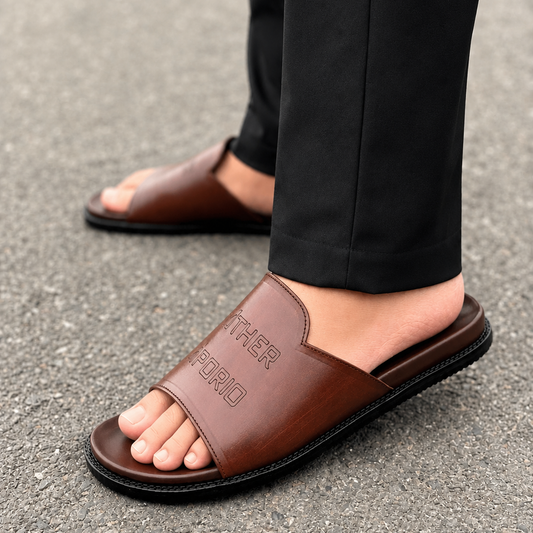 LE Pure Leather Handmade Logo Slipper 551