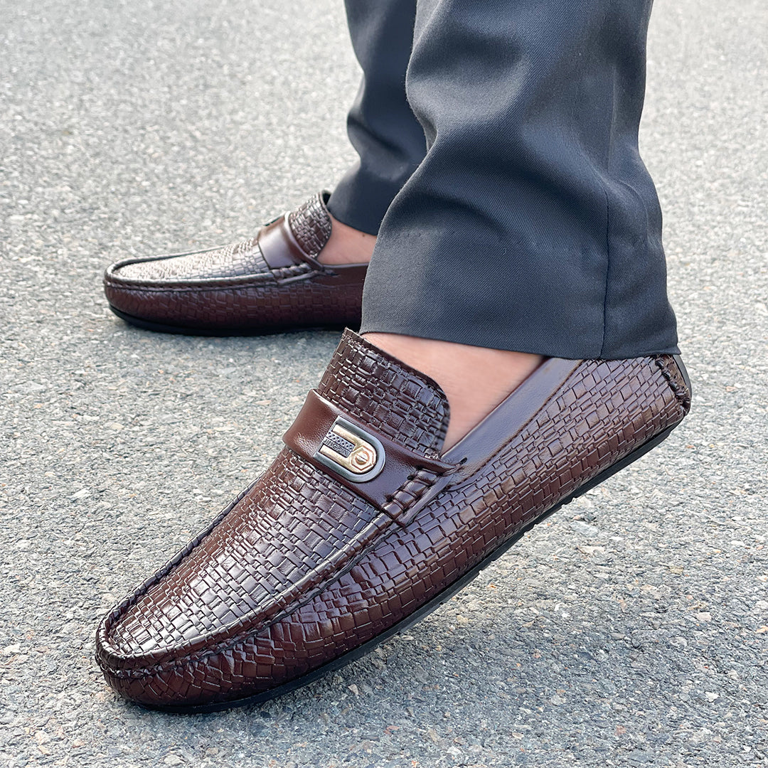LE Pure Leather Woven Brown Loafer WL 630