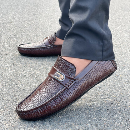 LE Pure Leather Woven Brown Loafer WL 630