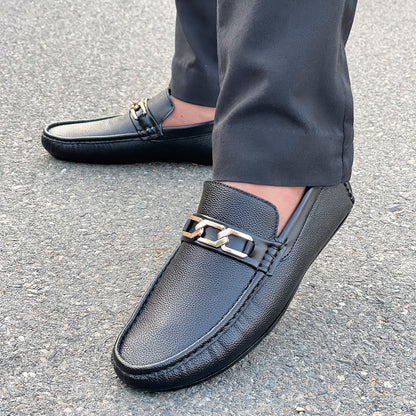 LE Pure Leather Grain-Chain Black Loafer WL 629