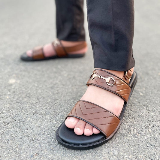 LE Pure Leather Handmade Stitched Brown Sandal - 1532