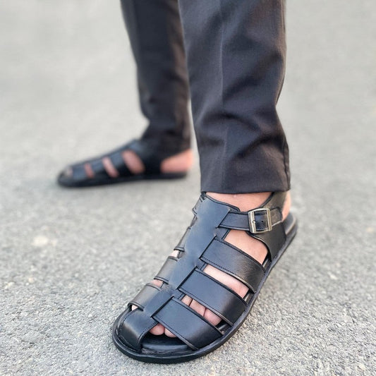 LE Pure Leather Handmade Sandal Black - 1075