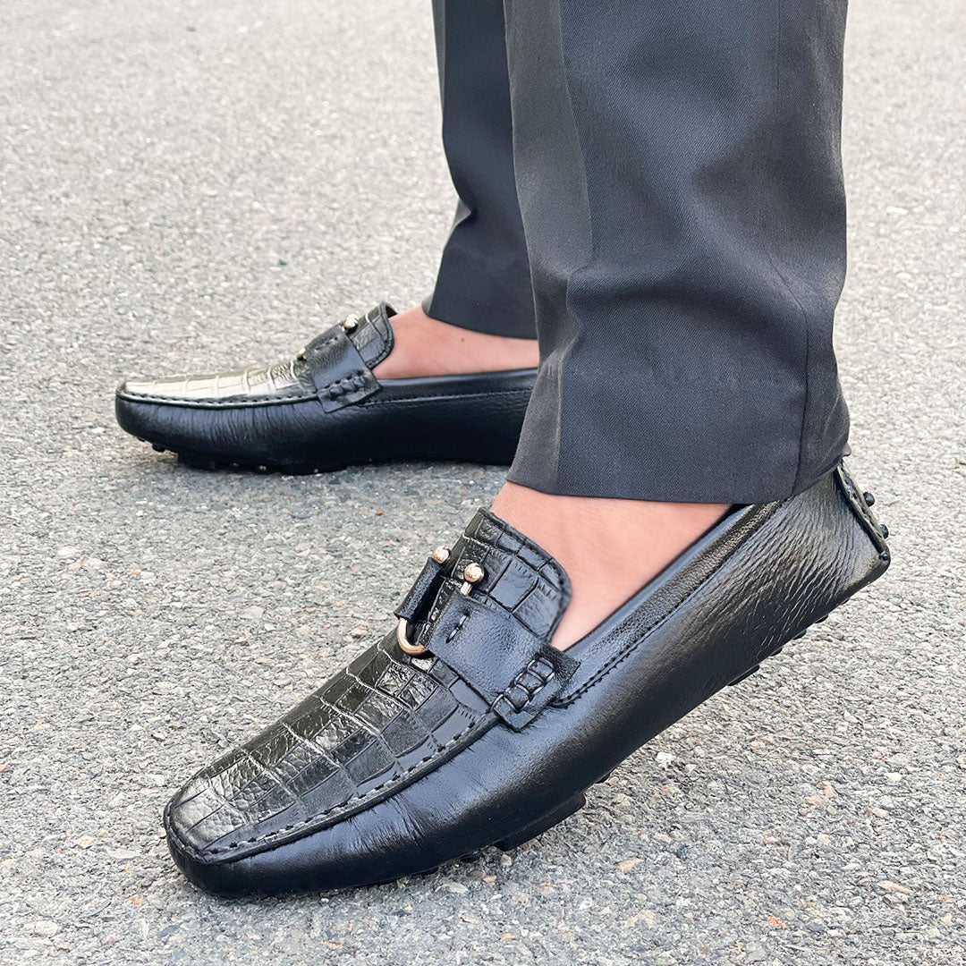 LE Pure Leather Handmade Corno Black  Loafer 632