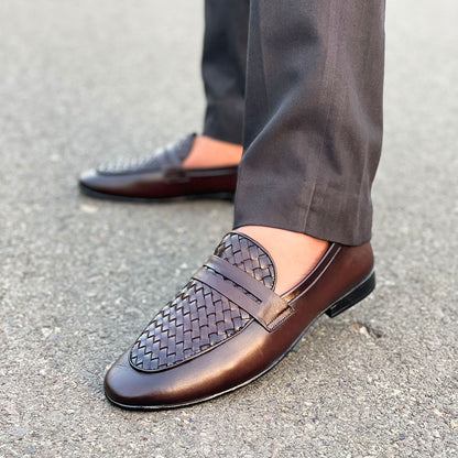 LE Pure Leather Center Woven Shoes  JH 277