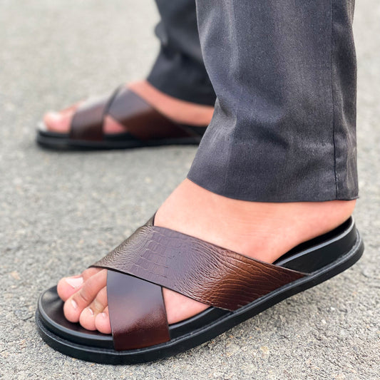 LE Pure Leather Handmade Cross Slipper 544