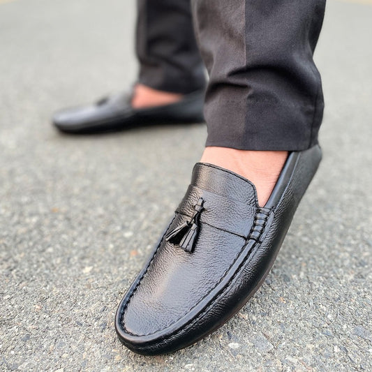 LE Pure Leather Handmade Mild Grain Black Loafer - 621