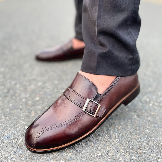 LE Pure Leather Handmade Brogue Strap Formal Shoe - 252