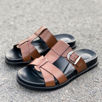 LE Pure Leather Handmade Bold Slipper  539