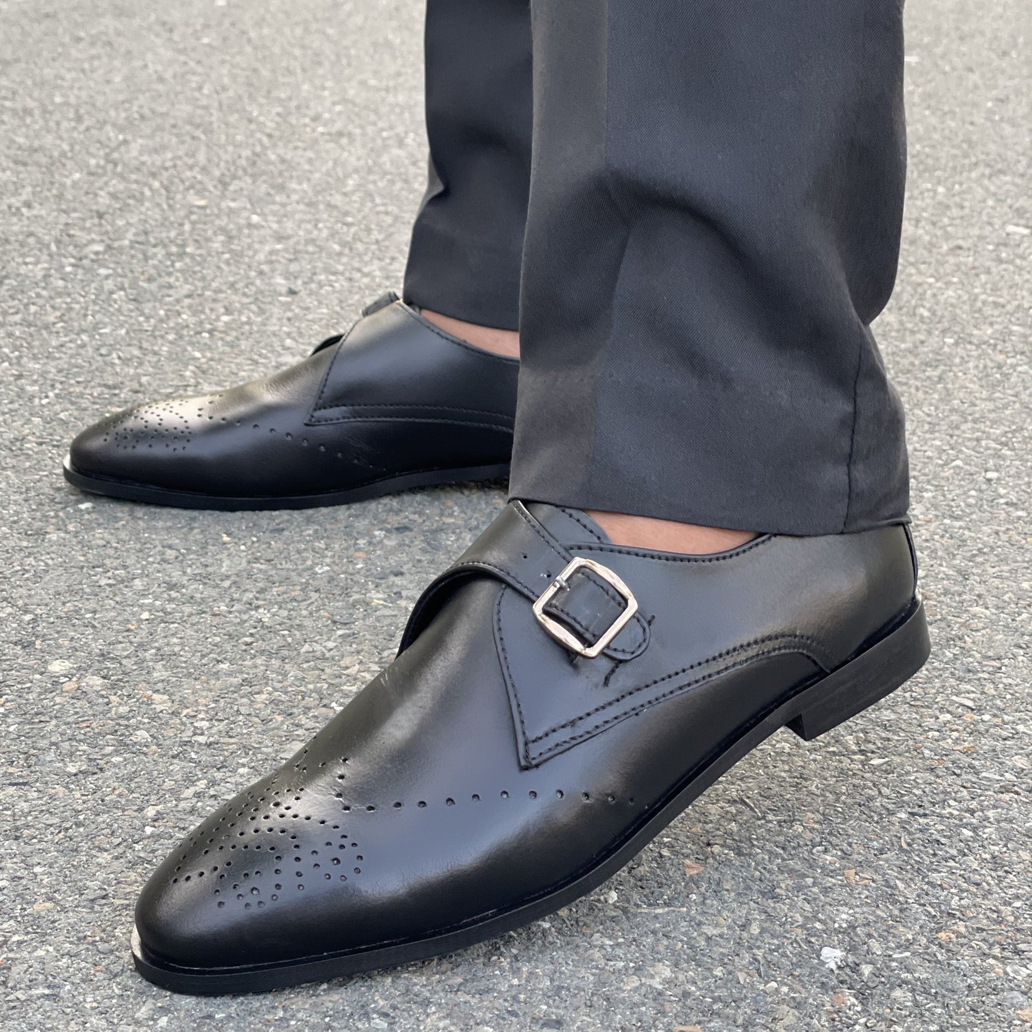 LE Premium Leather Buckle Black Formal Shoe - 808