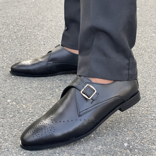LE Premium Leather Buckle Black Formal Shoe - 808