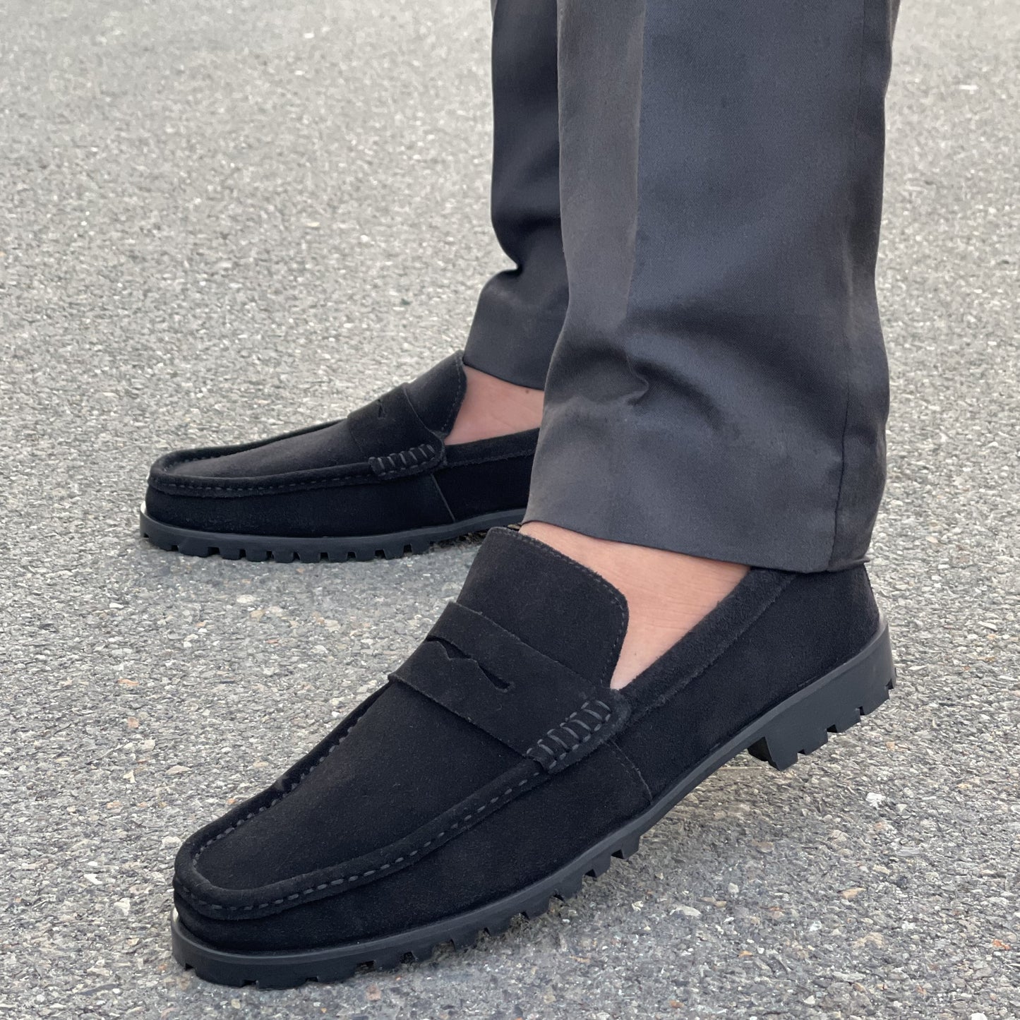 LE Premium Suede Leather Black Chunky Loafer Shoe 260