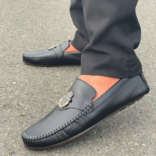 LE Pure Leather Handmade Cornor Black Loafer 622