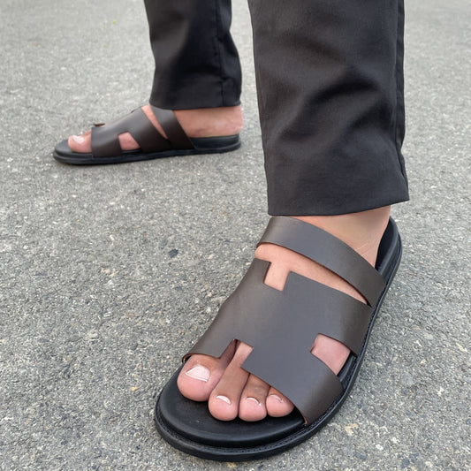 LE Pure Leather Handmade Herbun Brown Slipper -514