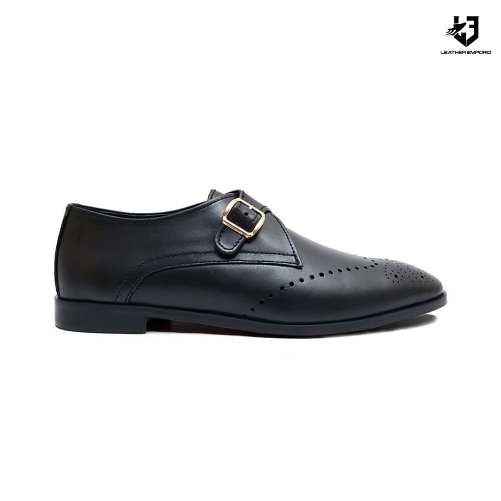 Le Premium Leather Buckle Black Shoe - 808 Formal Shoes