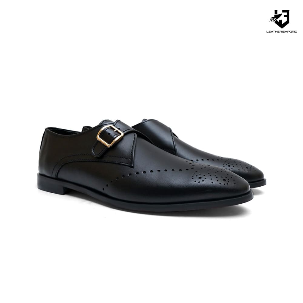 Le Premium Leather Buckle Black Shoe - 808 Formal Shoes