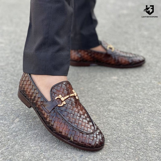 LE Premium Leather Woven Bees Formel Shoe-168 Formal shoes
