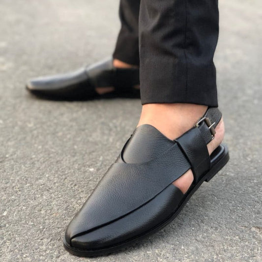 Le Pure Leather Handmade Classic Black-313 Sandal Peshawari