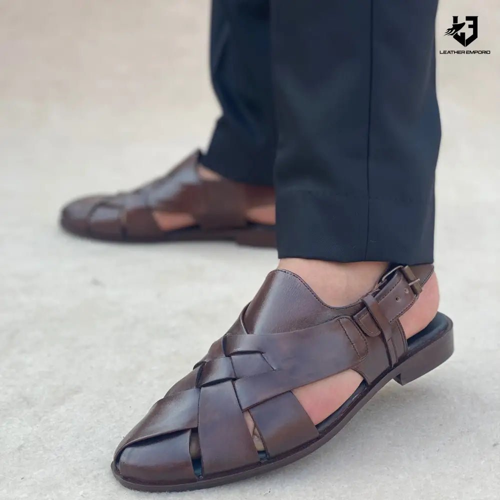 Le Pure Leather Handmade Cross Strap-305 Sandal Peshawari