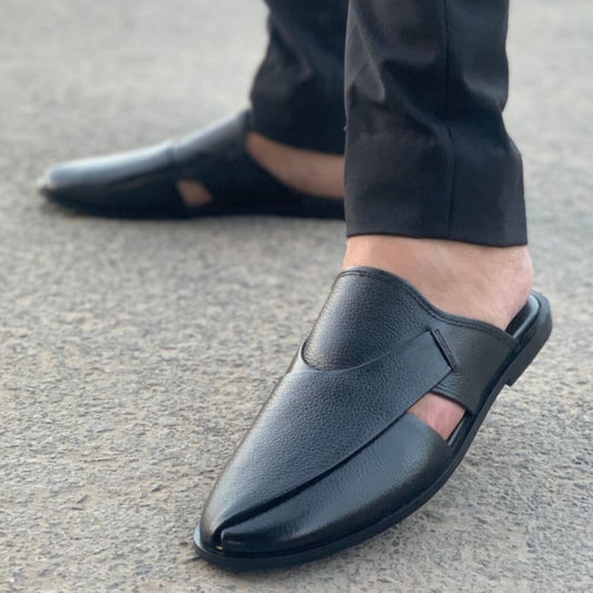 Le Pure Leather Handmade Lucas Black-312 Sandal Peshawari