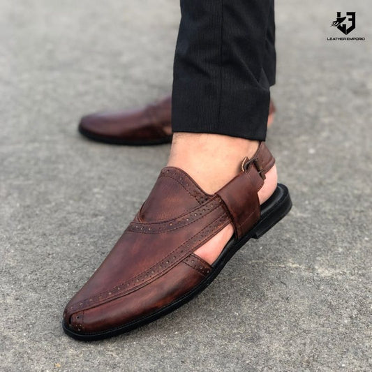 Le Pure Leather Handmade Peshawari Brown-308 Sandal Peshawari