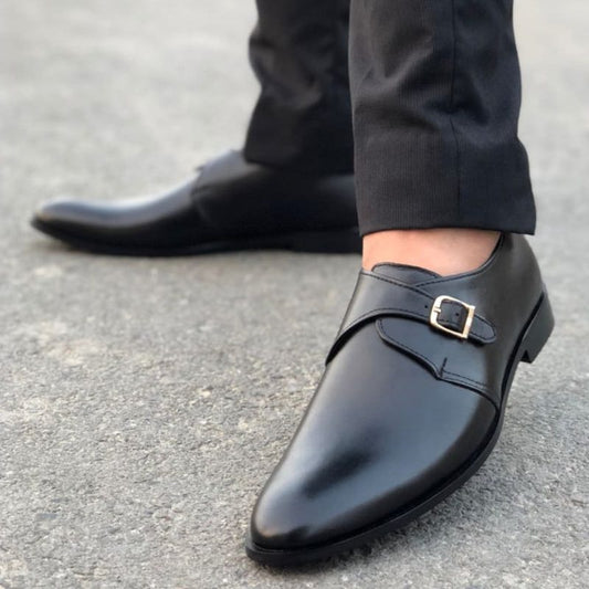 Le Pure Leather Handmade Single Monk Black-135 Formal Shoes