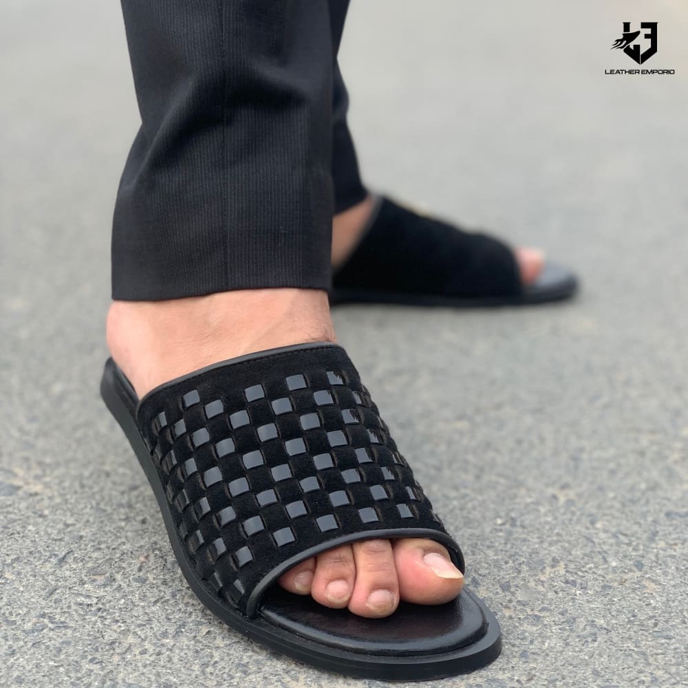 Le Pure Leather Handmade Weave Black-503 Chappal